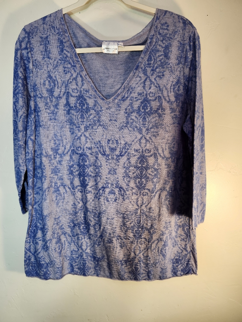 Prairie Cotton Blue V-Neck Knit Top Sz XL